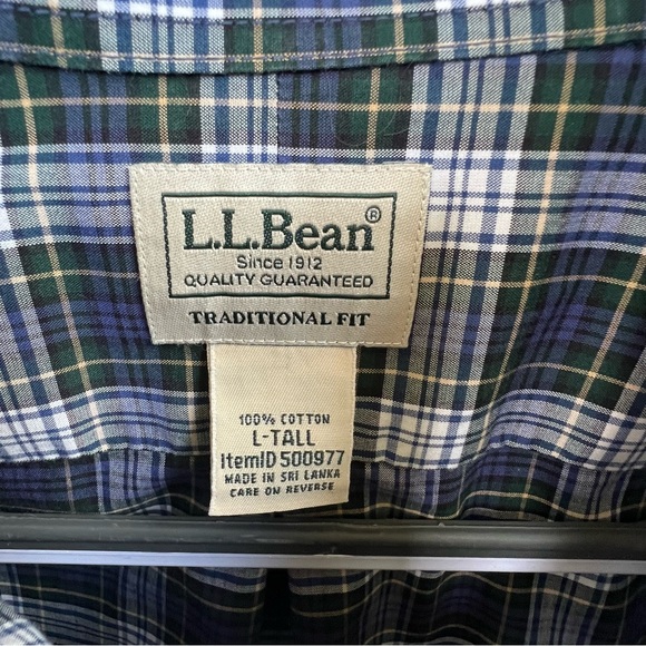 LL Bean Blue Green White Plaid Traditional Fit Button Up Shirt Men’s Large Tall - Picture 3 of 5